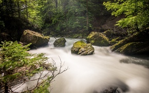 forest, waterfall, long exposure, stream, landscape