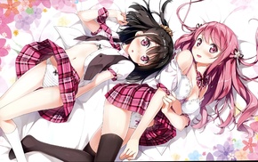 pink, Kurumi Kantoku, striped panties, anime girls, black hair, Afterschool of the 5th yea