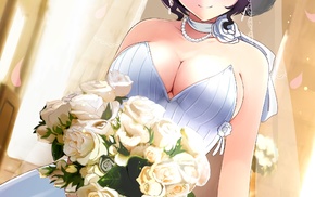 wedding dress, anime girls, no bra, original characters, cleavage, anime