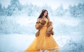 winter, dress, girl, girl outdoors, snow, model