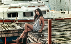 vehicle, boat, girl outdoors, model, sitting