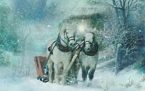 fantasy art, horse, snow, winter