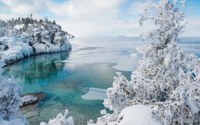 georgian bay, winter, Canada, snow, trees