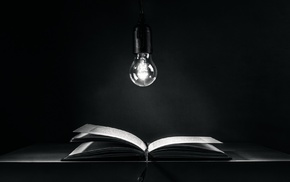 light bulb, books, lights