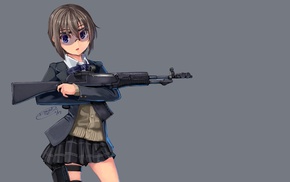 school uniform, anime girls, gun, original characters