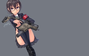 anime girls, Kriss Vector, school uniform, original characters, glasses, gun