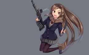 original characters, school uniform, gun, anime girls