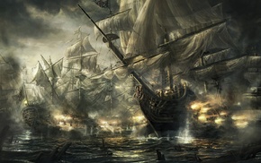army, ship, ocean battle