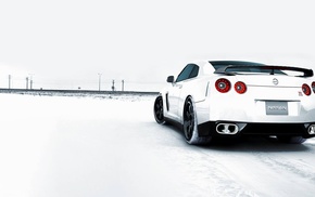 vehicle, white cars, car, snow, Nissan GT, R R35