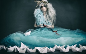 fantasy art, girl, paper boats