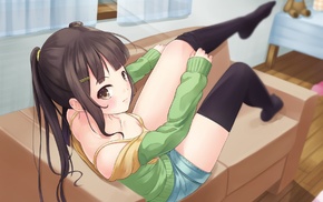 anime, original characters, thigh, highs, anime girls, couch