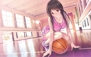 anime girls, gyms, gym clothes, basketball, anime, original characters