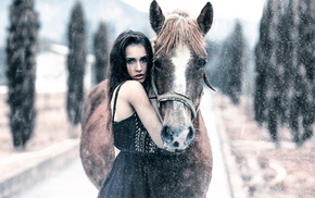 girl, horse, animals, model, girl outdoors