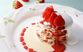 pancakes, strawberries, sweets, food