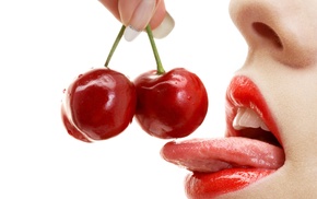 tongues, mouths, cherries food, red lipstick, girl