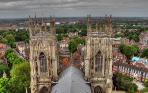 clouds, birds eye view, UK, cityscape, house, cathedral