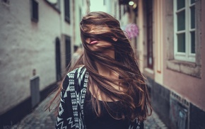 windy, hair in face, girl