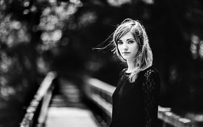 monochrome, bridge, girl