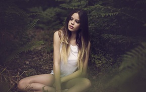 girl, forest, girl outdoors, white tops, face, hazy