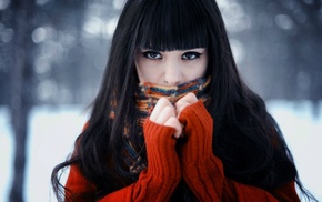 long hair, winter, girl outdoors, looking at viewer, girl, nose rings