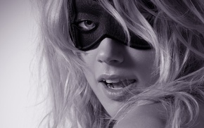 mask, girl, monochrome, open mouth, Amber Heard, looking at viewer
