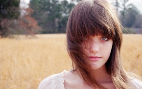 blue eyes, looking at viewer, girl, hair in face