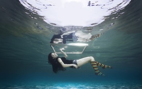 Asian, socks, girl, underwater, model