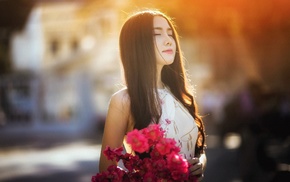flowers, girl, Asian, model