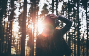 girl, forest, hat