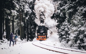snow, nature, railway, vehicle, train, winter