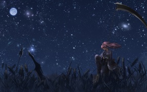 night, stars, sky, anime, Onozuka Komachi, Touhou