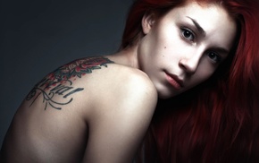 girl, model, redhead, tattoo, bare shoulders