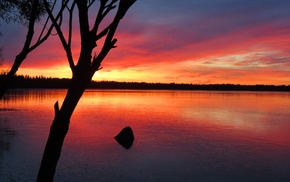 landscape, lake, sunset