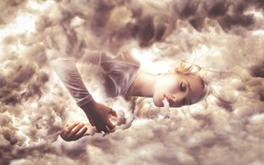 closed eyes, girl, clouds