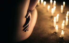 sitting, model, girl, hands, candles