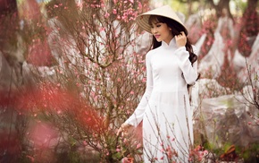 girl outdoors, hat, girl, Asian, nature, model