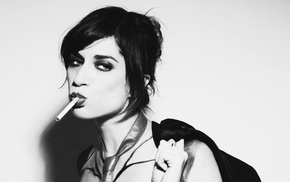 cigarettes, monochrome, smoking, Nicole Atkins, looking away, girl