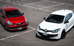 parking lot, vehicle, car, Renault Clio, Renault Megane RS