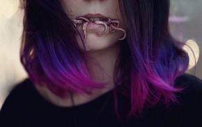 tentacles, blue hair, mouths, girl, face