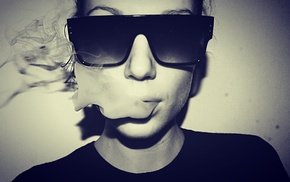 monochrome, girl, sunglasses, smoking