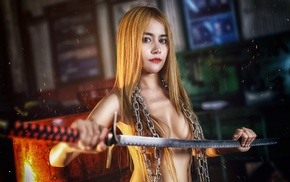 girl, sword, model, Asian