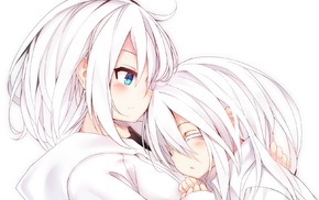 anime girls, original characters, anime, white hair, sleeping