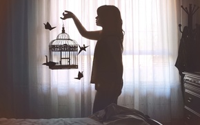 model, window, girl, birdcage