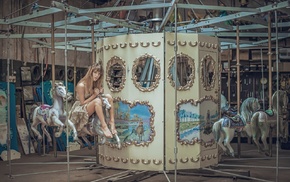 barefoot, girl, carousel, b, authentique, blonde