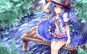 Hinanawi Tenshi, dress, water, Touhou, straw hat, anime
