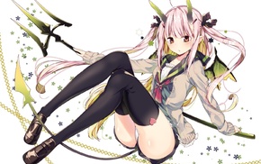 anime, long hair, original characters, thigh, highs, weapon