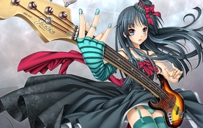 musical instrument, panties, long hair, guitar, anime, looking at viewer