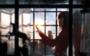 artwork, anime girls, window, anime