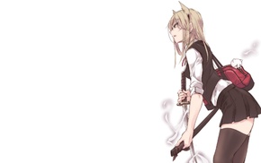 skirt, blonde, weapon, anime, long hair, sword