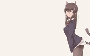 glasses, long hair, animal ears, anime, anime girls, tail